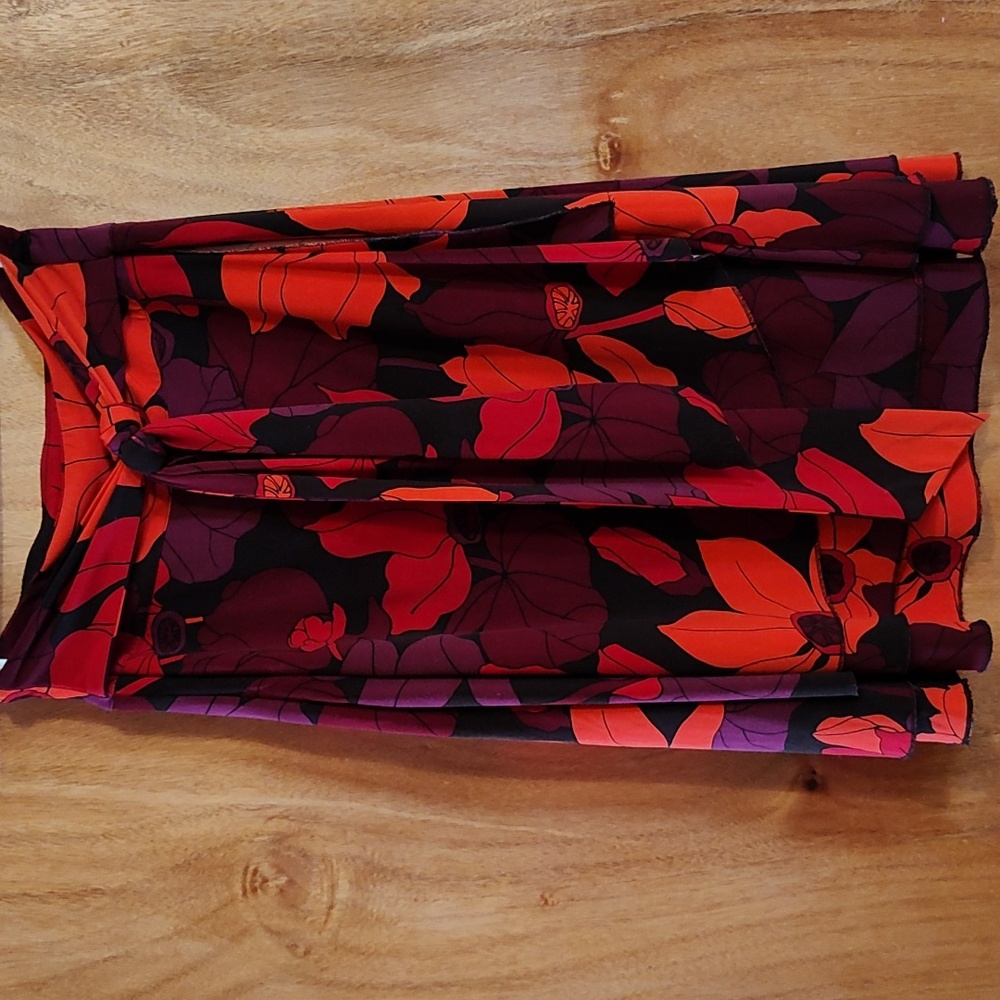 Sandra & Andre Plum & Coral Floral Faux Wrap Tie Front Flowy Stretch Skirt Small